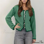Different Colored Thread Long Sleeve Button Cardigan