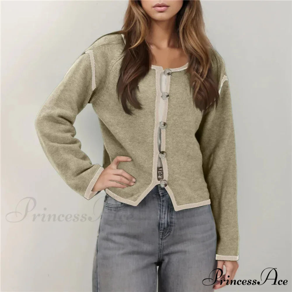 Different Colored Thread Long Sleeve Button Cardigan