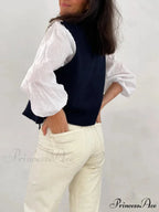 Differentiate Border Tying V-Neck Knit Waistcoat Cardigan