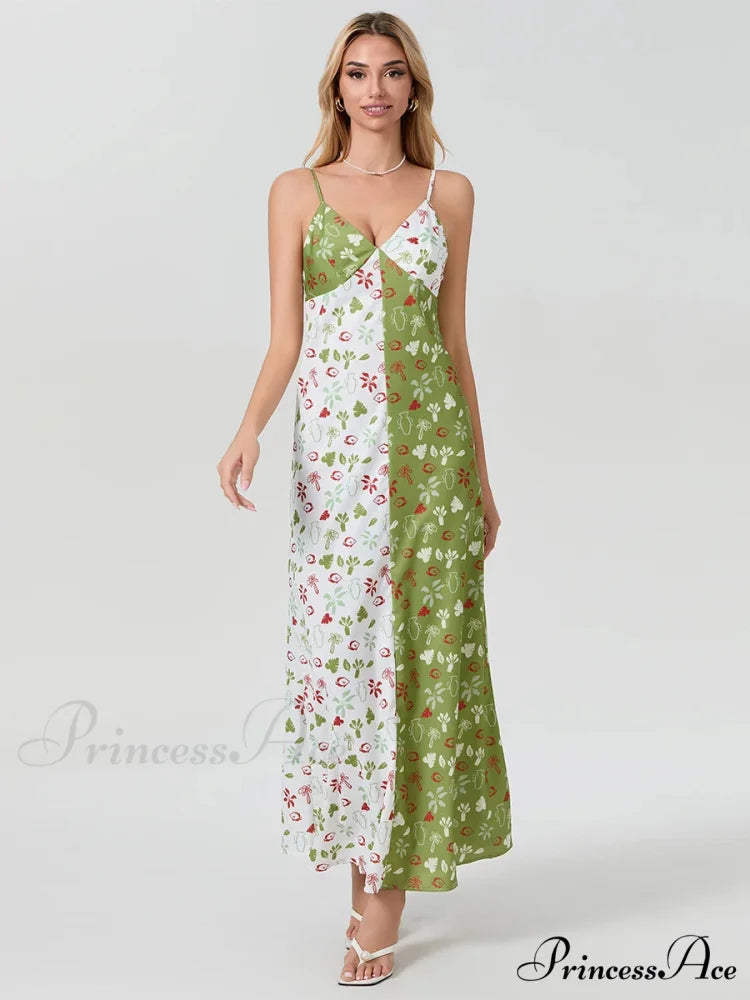 Differentiate Hue Deep V-neck Spaghetti Strap Slip Floral Dress