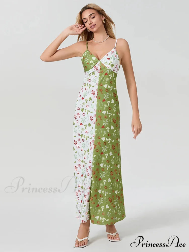 Differentiate Hue Deep V-neck Spaghetti Strap Slip Floral Dress