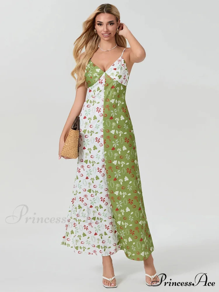 Differentiate Hue Deep V-neck Spaghetti Strap Slip Floral Dress