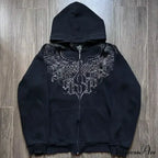 Distress Gothic Cranium Zipper Hoodie