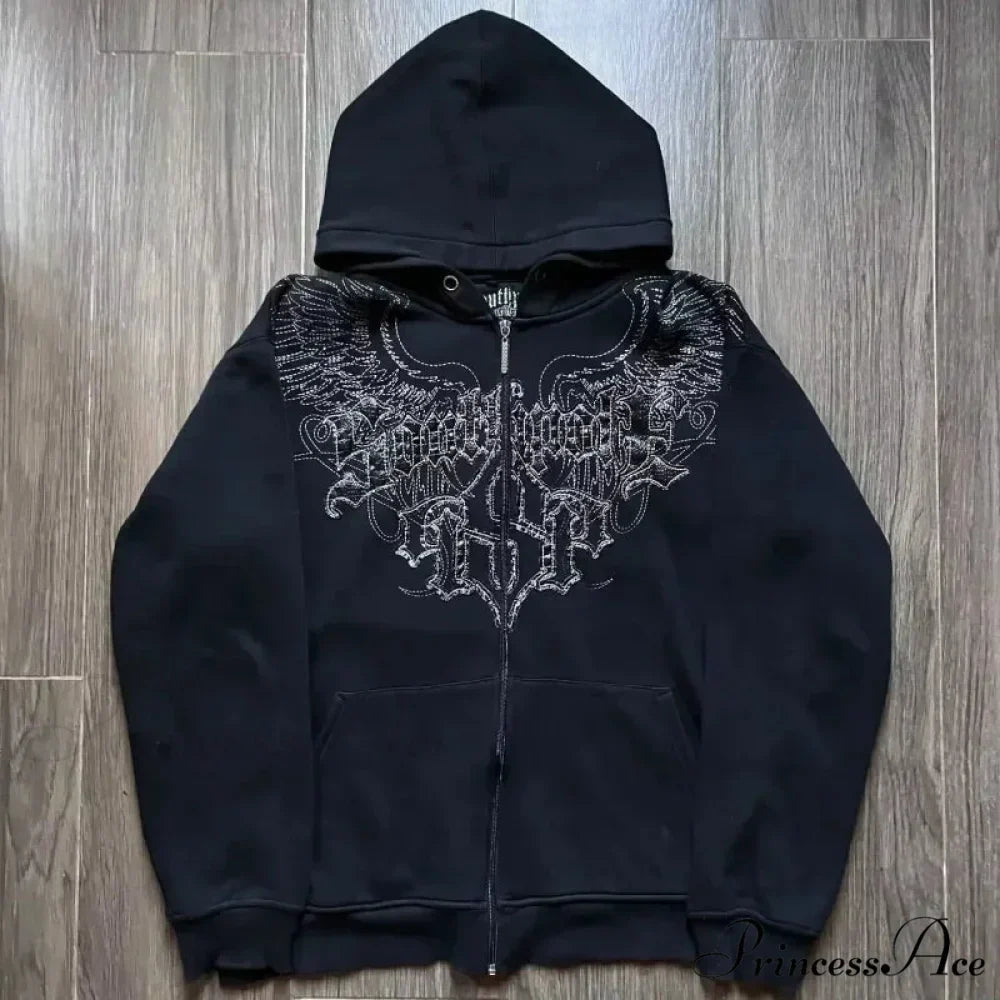 Distress Gothic Cranium Zipper Hoodie