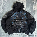 Distress Gothic Cranium Zipper Hoodie