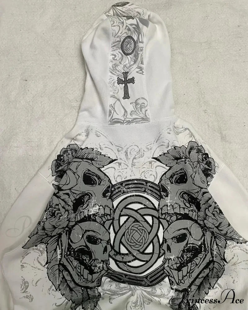 Distress Gothic Cranium Zipper Hoodie