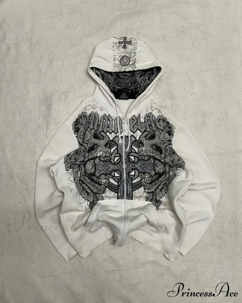 Distress Gothic Cranium Zipper Hoodie
