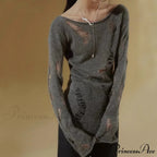Distressed Hollow Out Knitted Jumper Trim Thin Pullover Knit Top