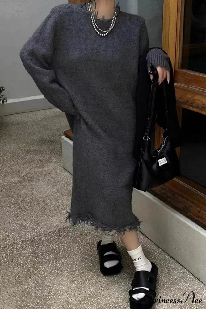 Distressed Raw Edge Knit Dress