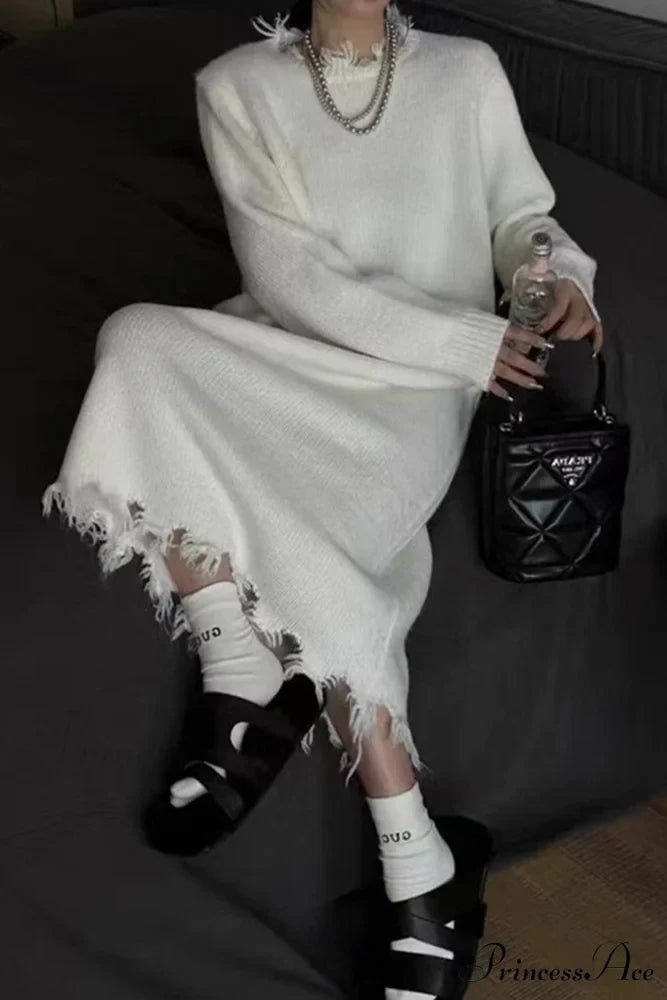 Distressed Raw Edge Knit Dress