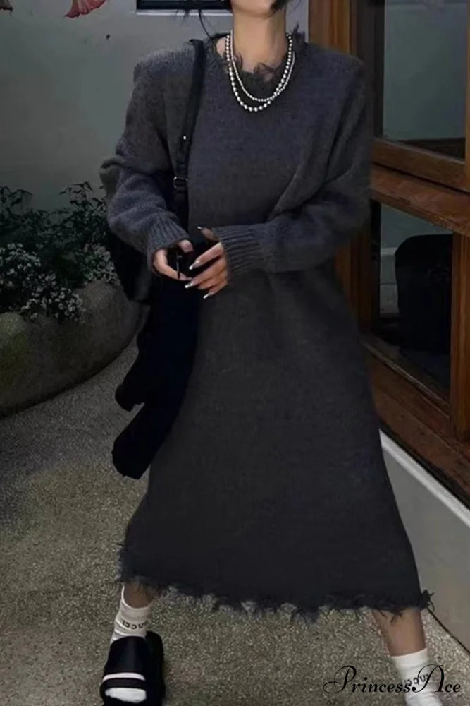 Distressed Raw Edge Knit Dress