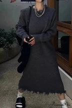 Distressed Raw Edge Knit Dress