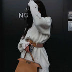 Distressed Trim Pullover Sweater Modern Mini Dress - Rose