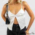 Divided Hem Gathered V-Neck Crop Top