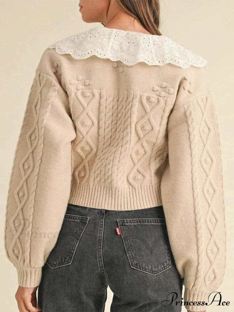 Doll Collar Tie-Up Lengthy Sleeve Knit Cardigan