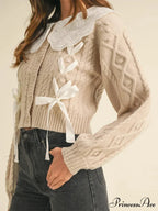 Doll Collar Tie-Up Lengthy Sleeve Knit Cardigan