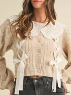 Doll Collar Tie-Up Lengthy Sleeve Knit Cardigan