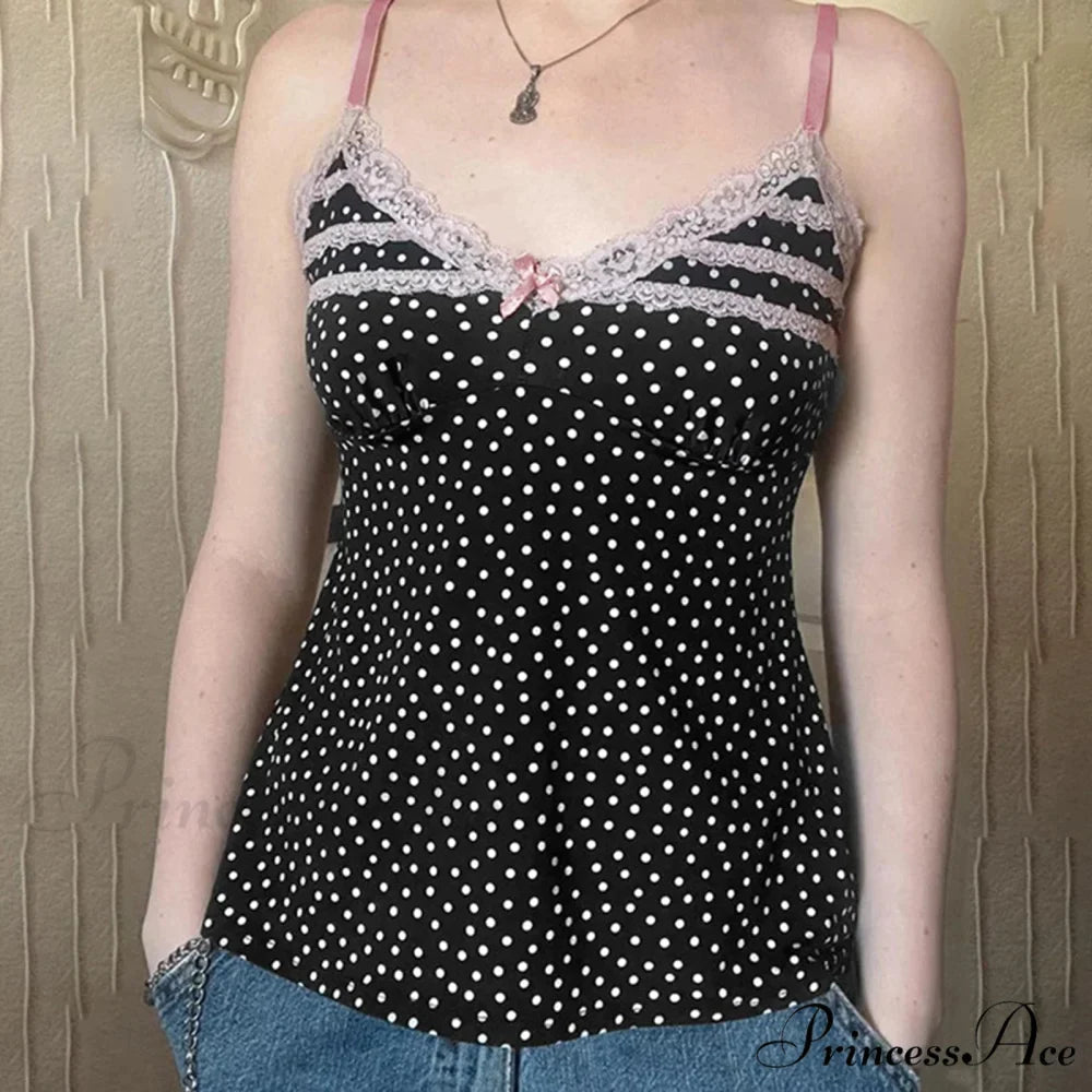 Dotted Bow Lace Cropped Top