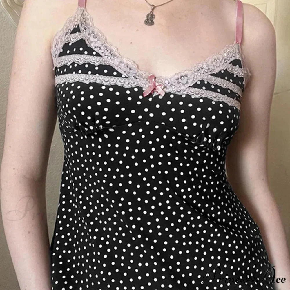 Dotted Bow Lace Cropped Top