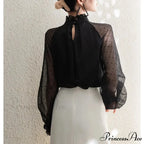 Dotted Chiffon High Neck Fall Blouse