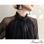 Dotted Chiffon High Neck Fall Blouse