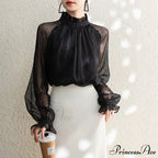 Dotted Chiffon High Neck Fall Blouse