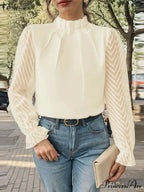 Dotted Folded High Neck Long Sleeve Blouse
