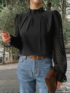 Dotted Folded High Neck Long Sleeve Blouse