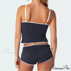 Dotted Lace Trim Camisole Mini Shorts Retro Lounge Two Pieces Set