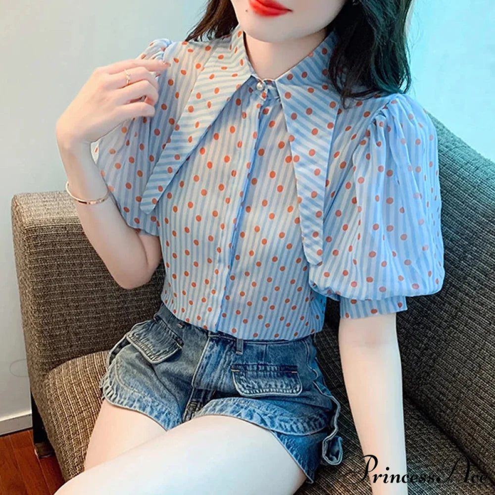 Dotted Pattern Stylish Relaxed Balloon Sleeve Top