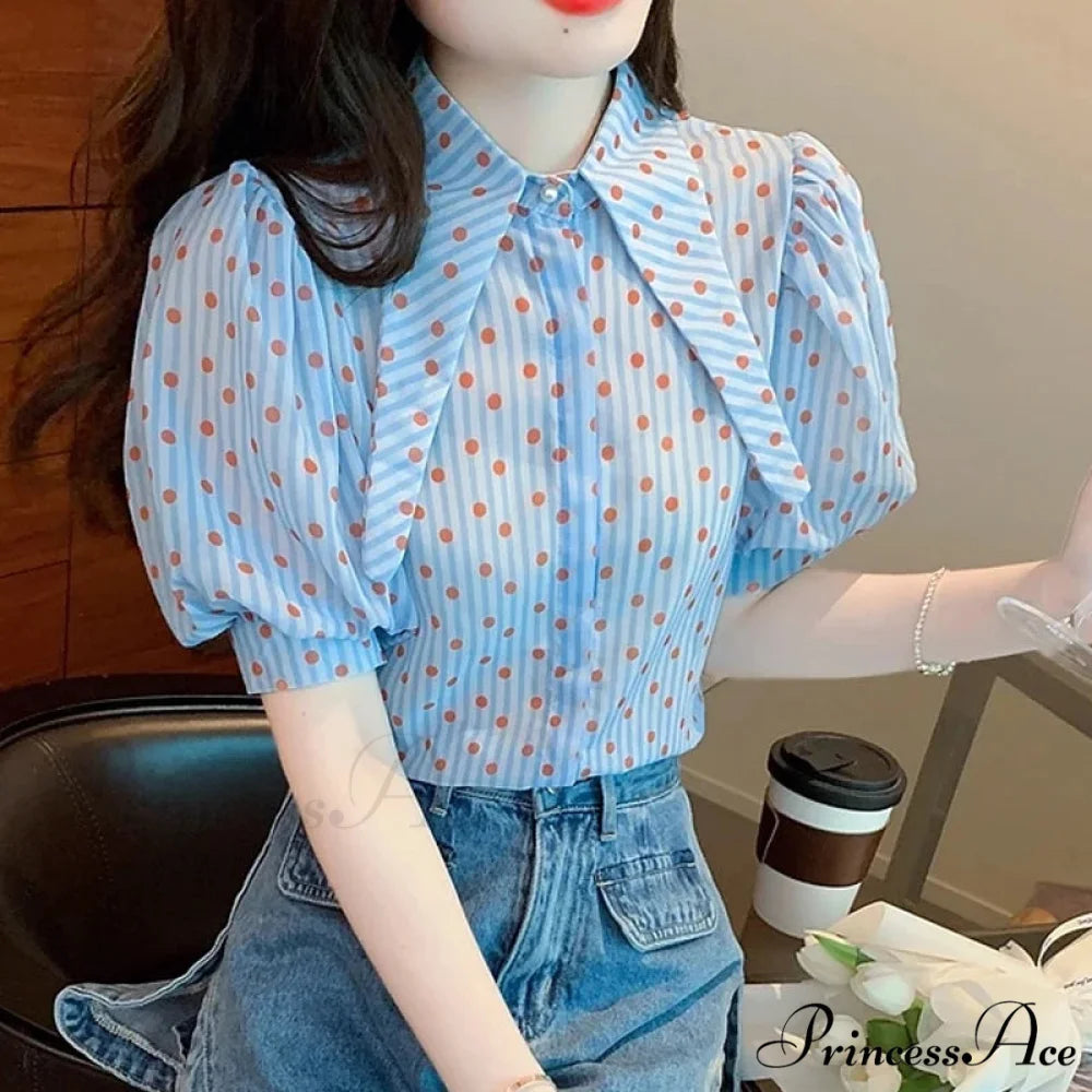 Dotted Pattern Stylish Relaxed Balloon Sleeve Top