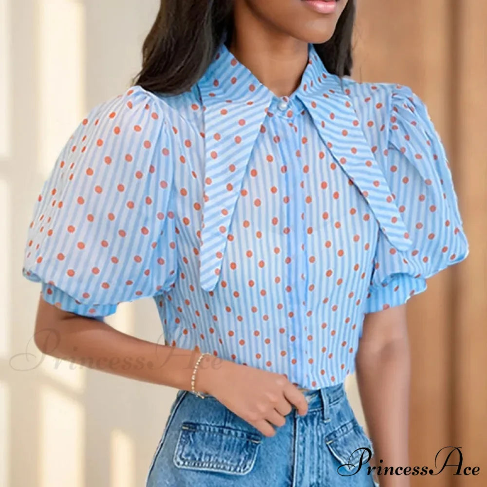 Dotted Pattern Stylish Relaxed Balloon Sleeve Top