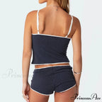 Dotted Retro Crop Tops Mini Shorts Two Pieces Set