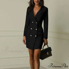 Double Breasted Long Sleeve V-neck Button Dress