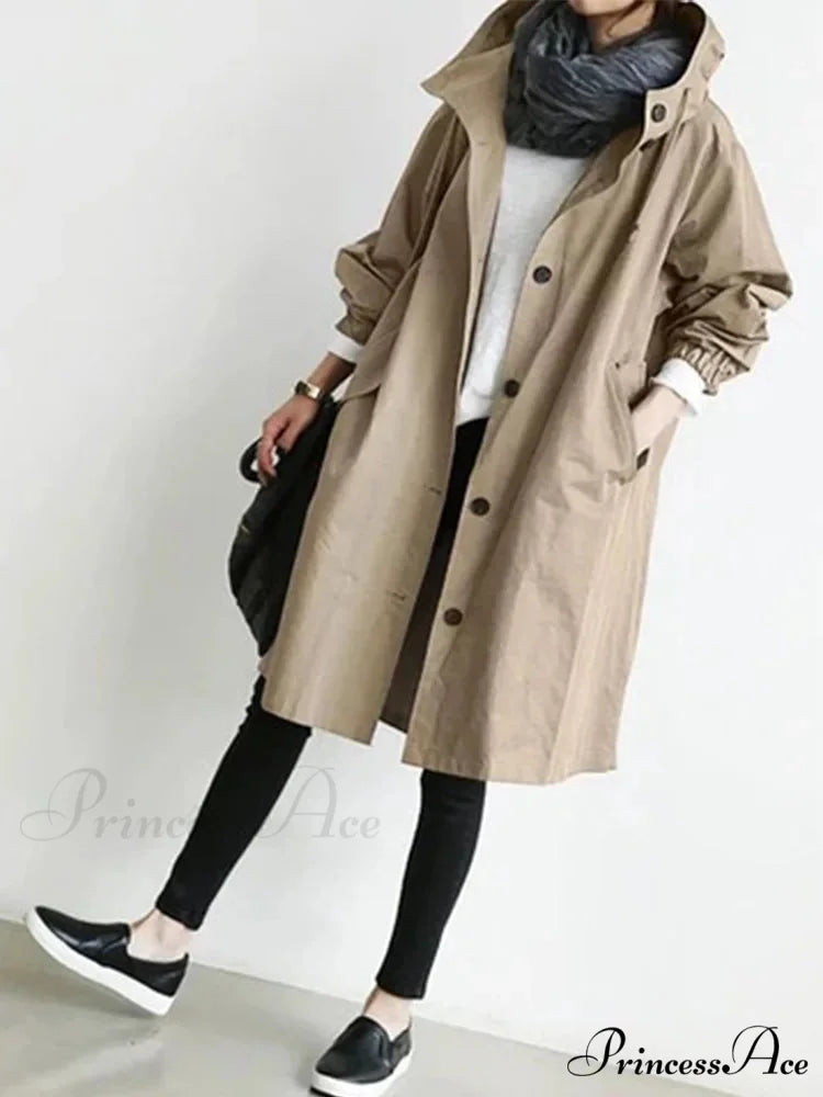 Double Breasted Vintage Notched Neck Pockets Long Sleeve Solid Loose Street Outfit Stylish Coat