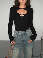 Double Keyholes Graceful Long Sleeve Top