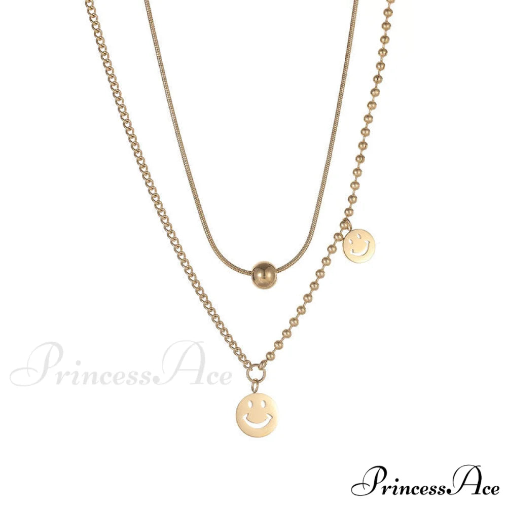 Double Layer Smile Lucky Bead Pendant Necklace