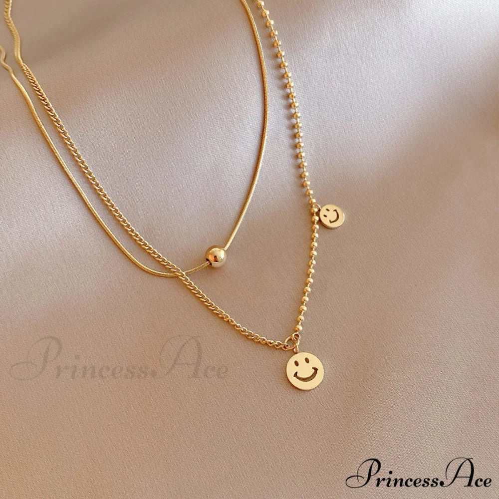 Double Layer Smile Lucky Bead Pendant Necklace