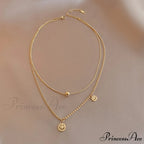 Double Layer Smile Lucky Bead Pendant Necklace