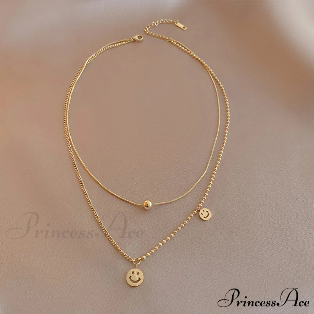 Double Layer Smile Lucky Bead Pendant Necklace