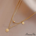 Double Layer Smile Lucky Bead Pendant Necklace