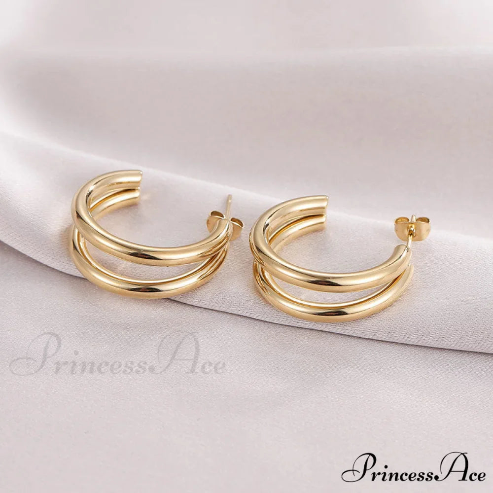 Double Layers Simple Hoop Stud Earrings