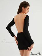 Double Life Long Sleeve Modern Open Back Short Dress