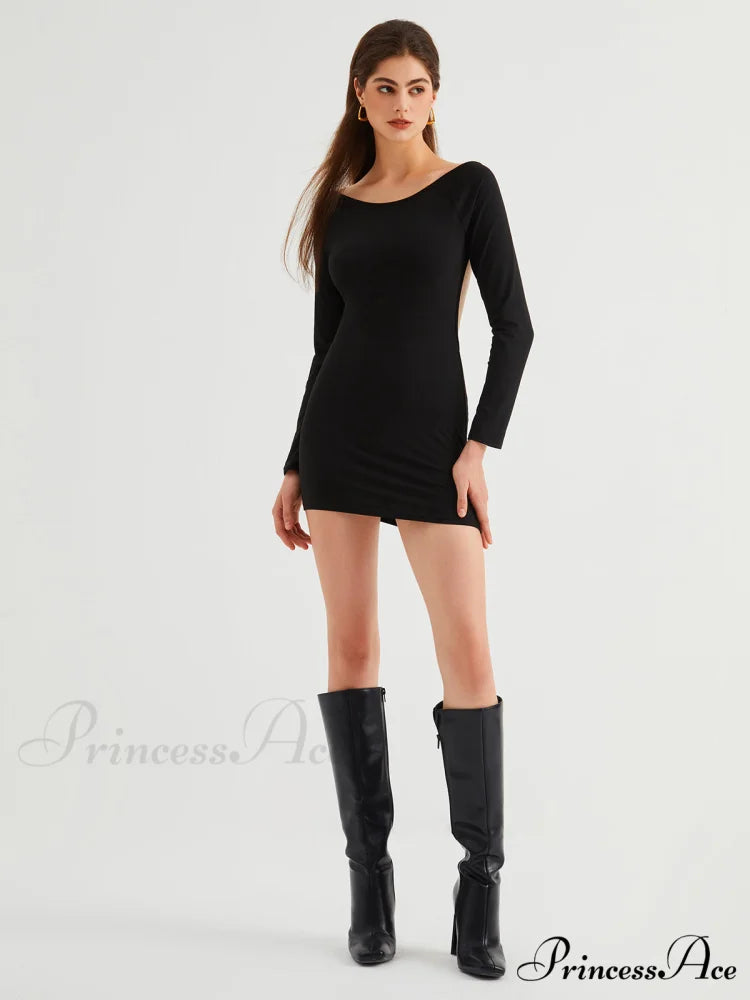 Double Life Long Sleeve Modern Open Back Short Dress