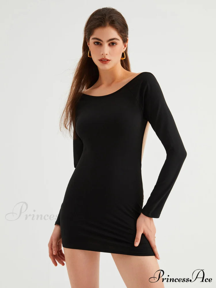 Double Life Long Sleeve Modern Open Back Short Dress