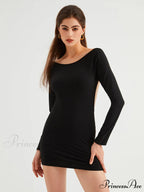 Double Life Long Sleeve Modern Open Back Short Dress