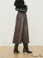 Double Pockets Graceful Leather Maxi Skirt