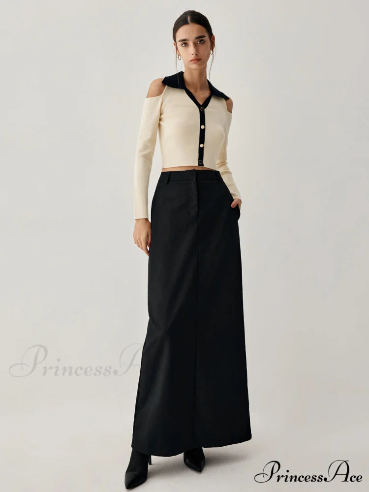 Double Pockets High Trendy Waist Maxi Skirt