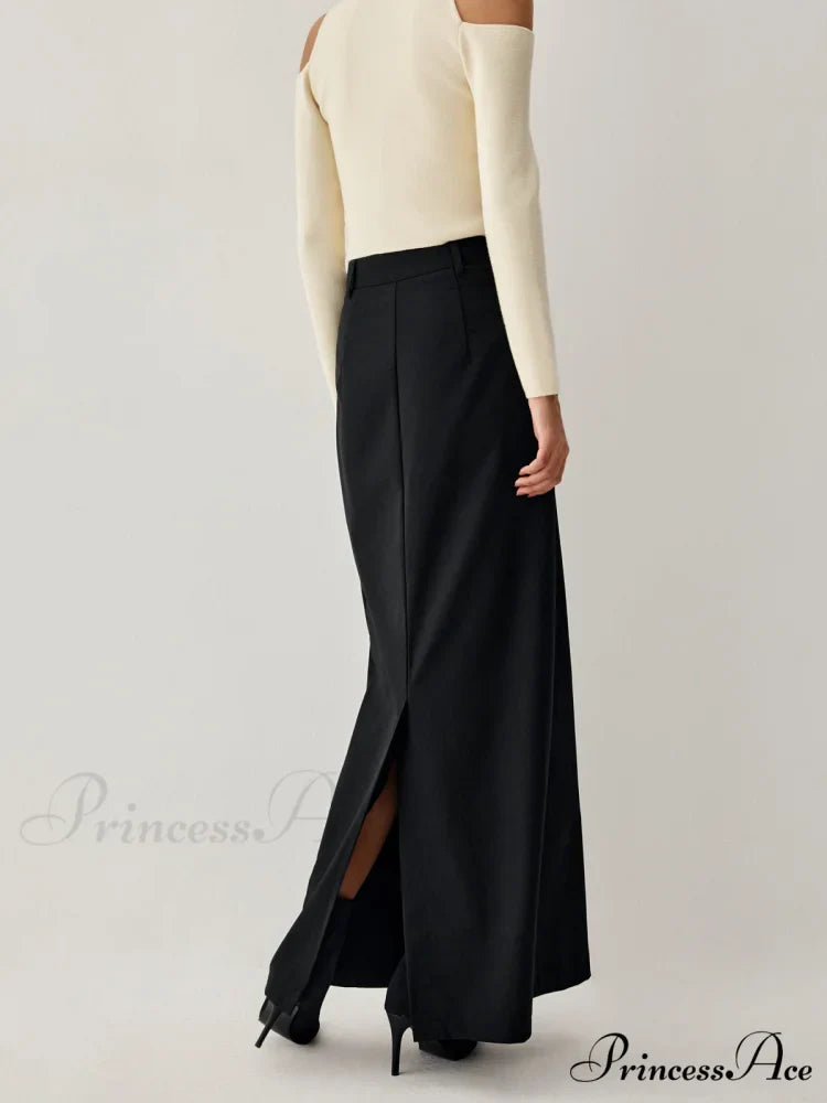 Double Pockets High Trendy Waist Maxi Skirt