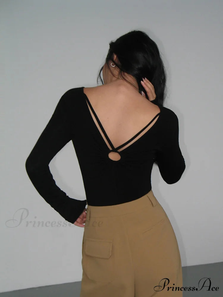 Double Sided Keyhole Trendy Rib Long Sleeve Shirt